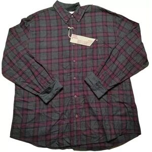 American Threads Flannel Wine Plaid Burnout Button‎ Shirt - Men 2XL NEW
